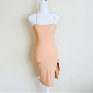 NWT Boohoo Petite Cream Tan Cross Back Thigh Split Mini Dress